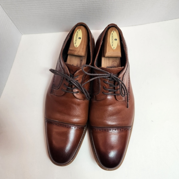 STACY ADAMS Men's Leather Dressy Oxford Shoe Medium Brown 12 W - Picture 3 of 10